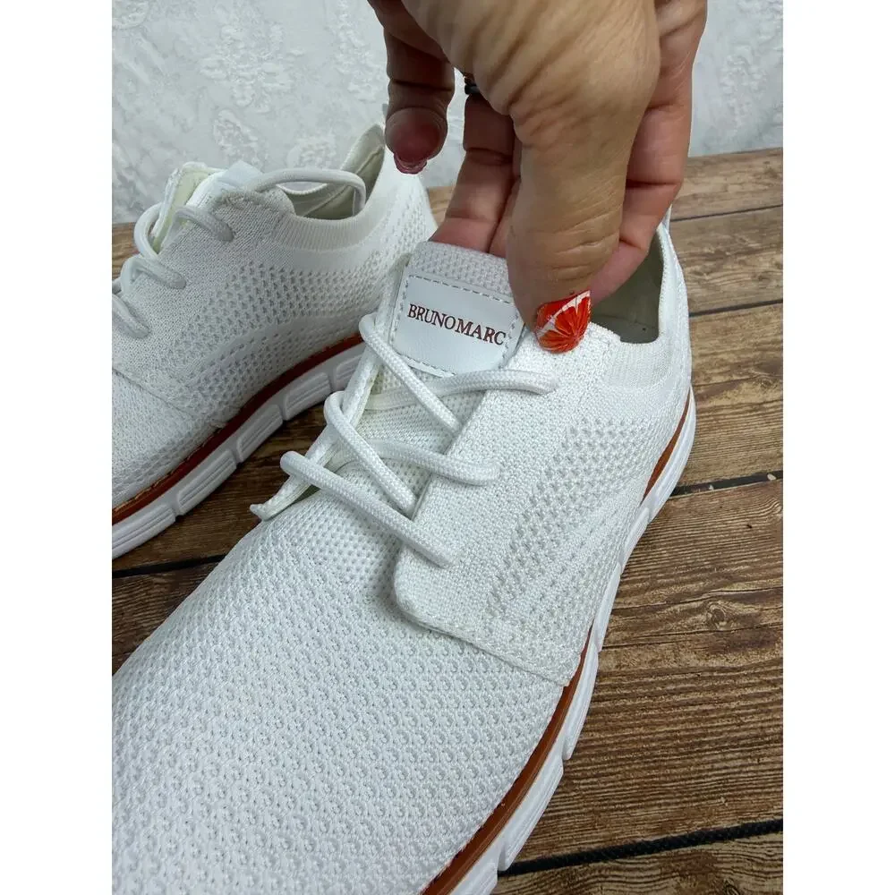 Bruno Marc Men’s White Knit Lace Up Casual Dress Sneakers Comfort Shoes Size 6
